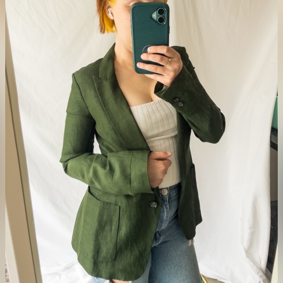 Zara Jackets & Blazers - ZARA Woman Green Linen Blazer XS – Tailored Single Button Lightweight Jacket